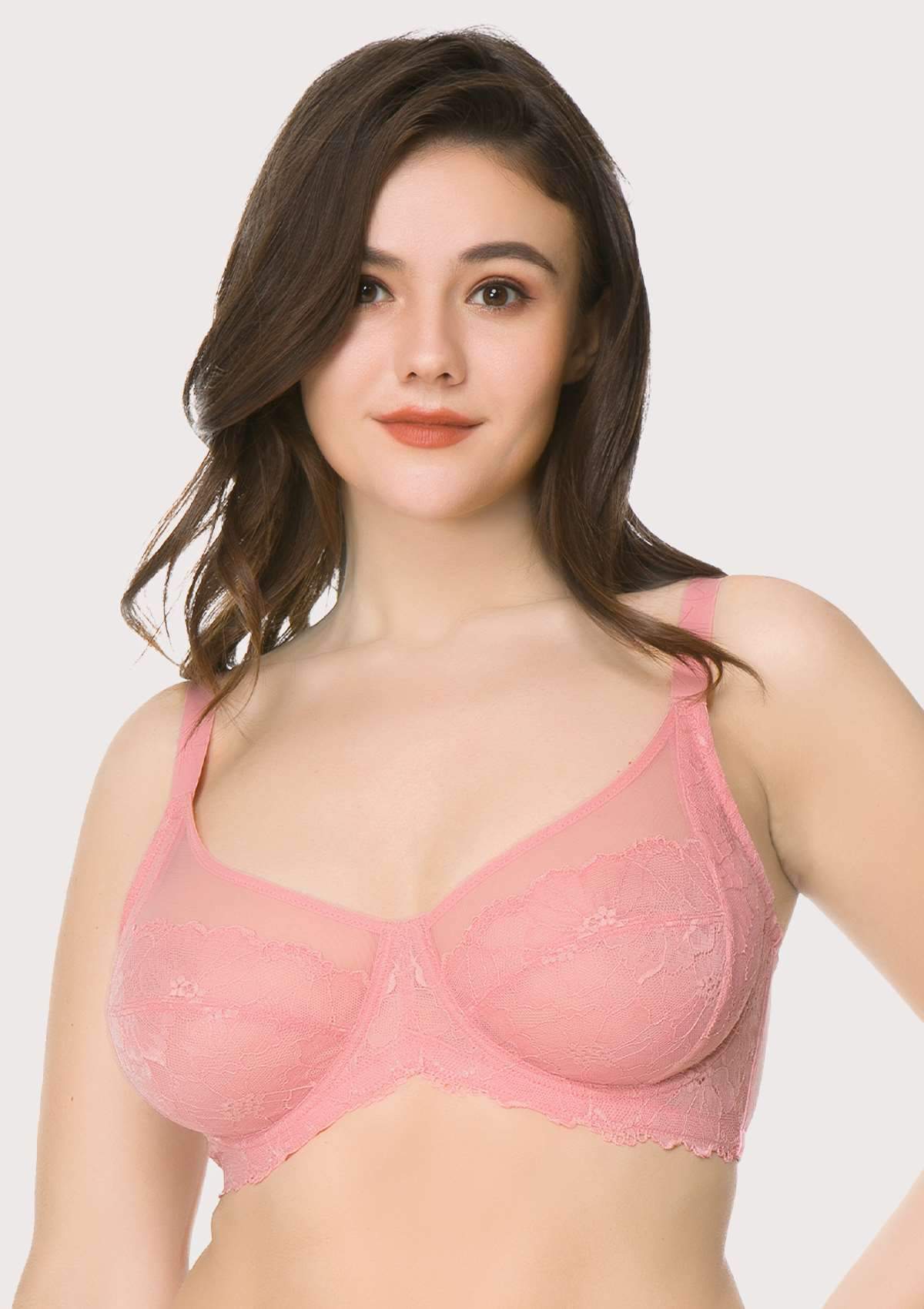 Hyacinth Lace Underwire Minimizer Bra , HSIA - 42C / Pink