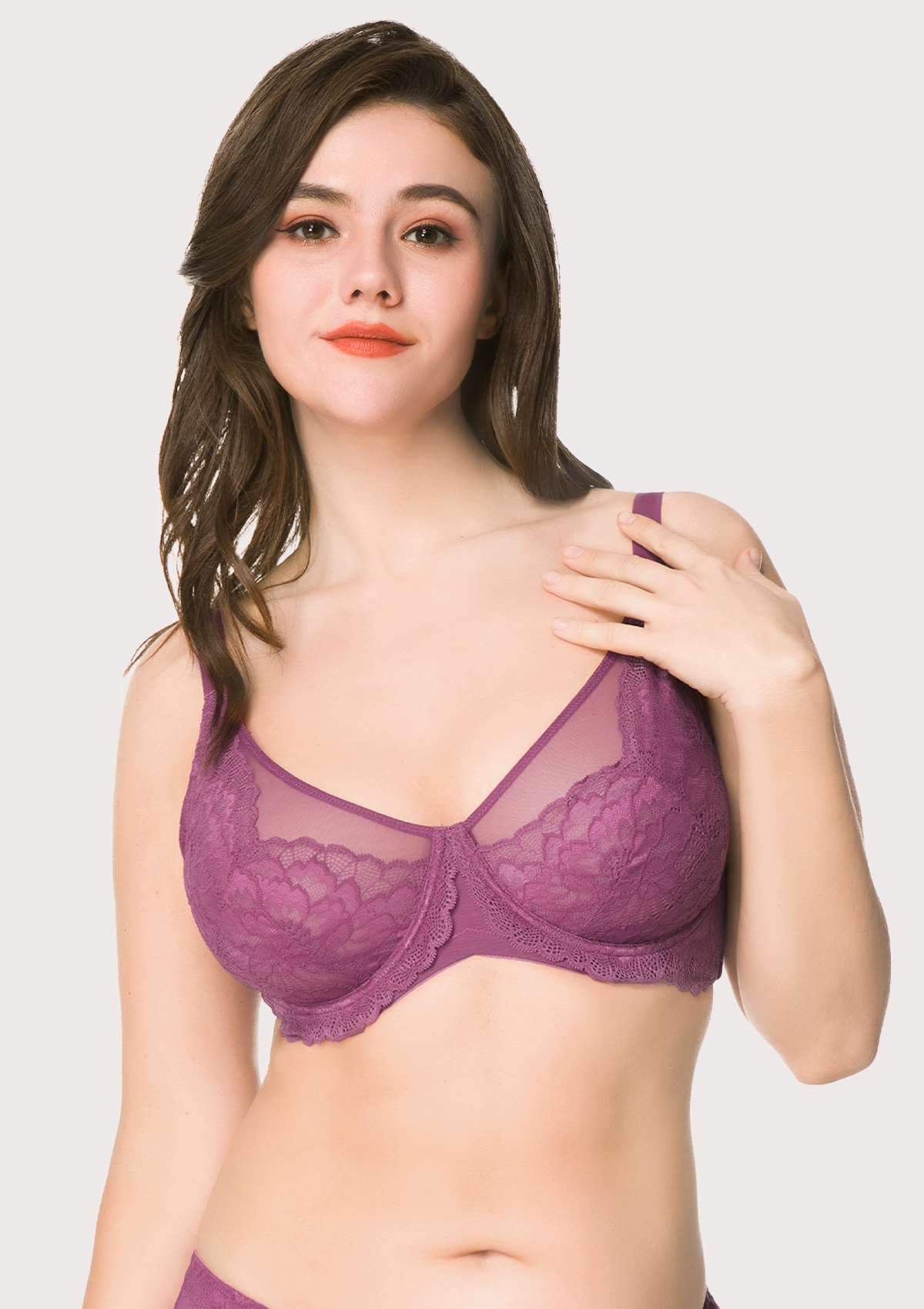 HSIA Paeonia Lace Full Coverage Underwire Non-Padded Uplifting Bra - Purple / 34 / DD/E