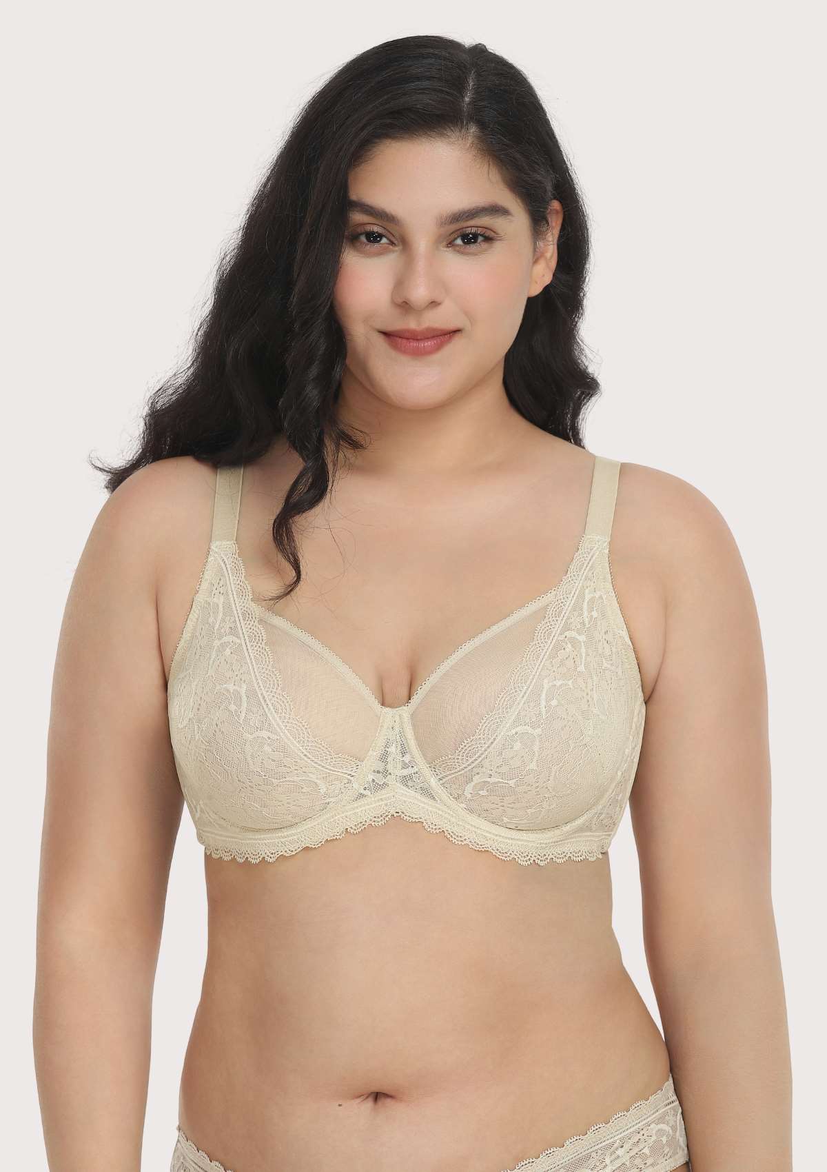 HSIA Anemone Lace Unlined Bra: Supportive, Lightweight Bra - Champagne / 38 / DD/E