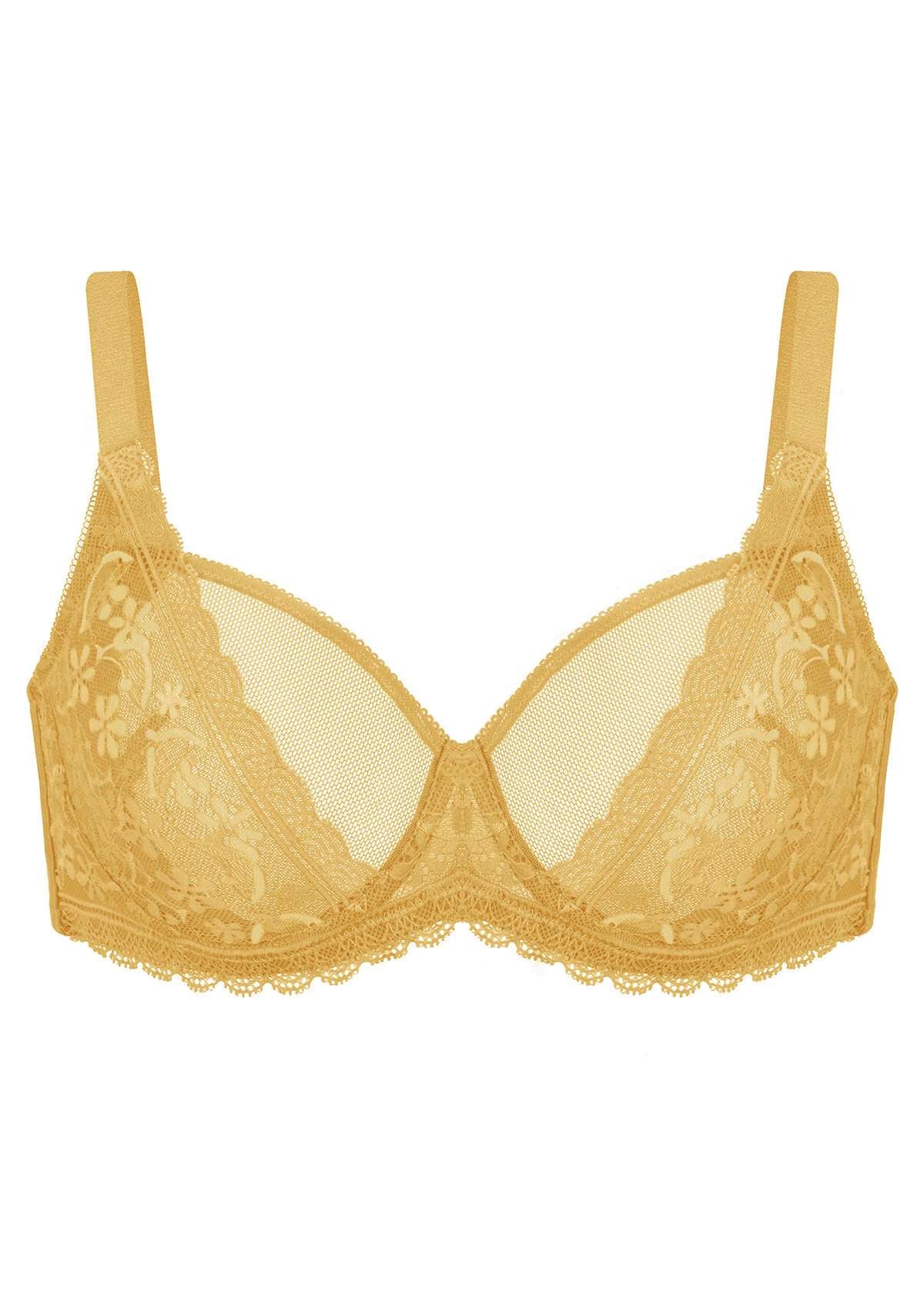 HSIA Anemone Lace Unlined Bra: Supportive, Lightweight Bra - Champagne / 34 / DD/E