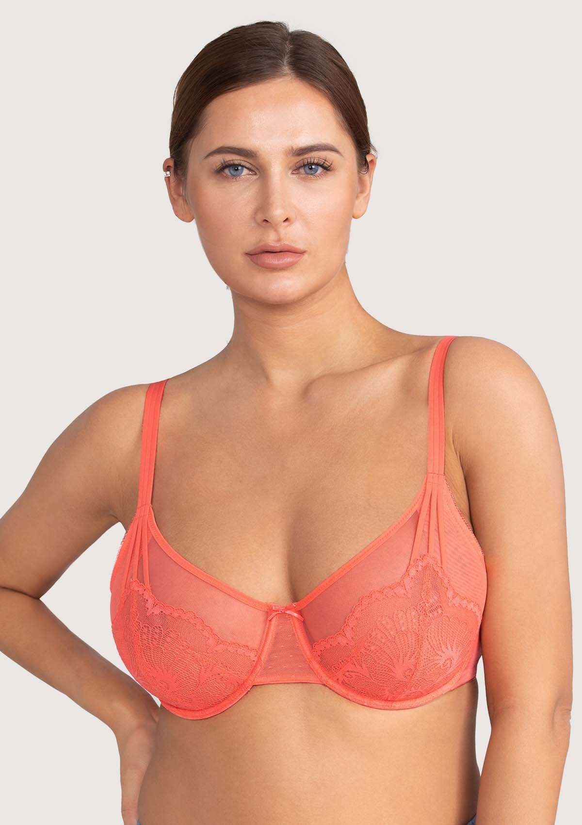 HSIA Amaryllis Lace Underwire Full Cup Bra Unpadded Minimizer Bra - Orange / 38 / DD/E