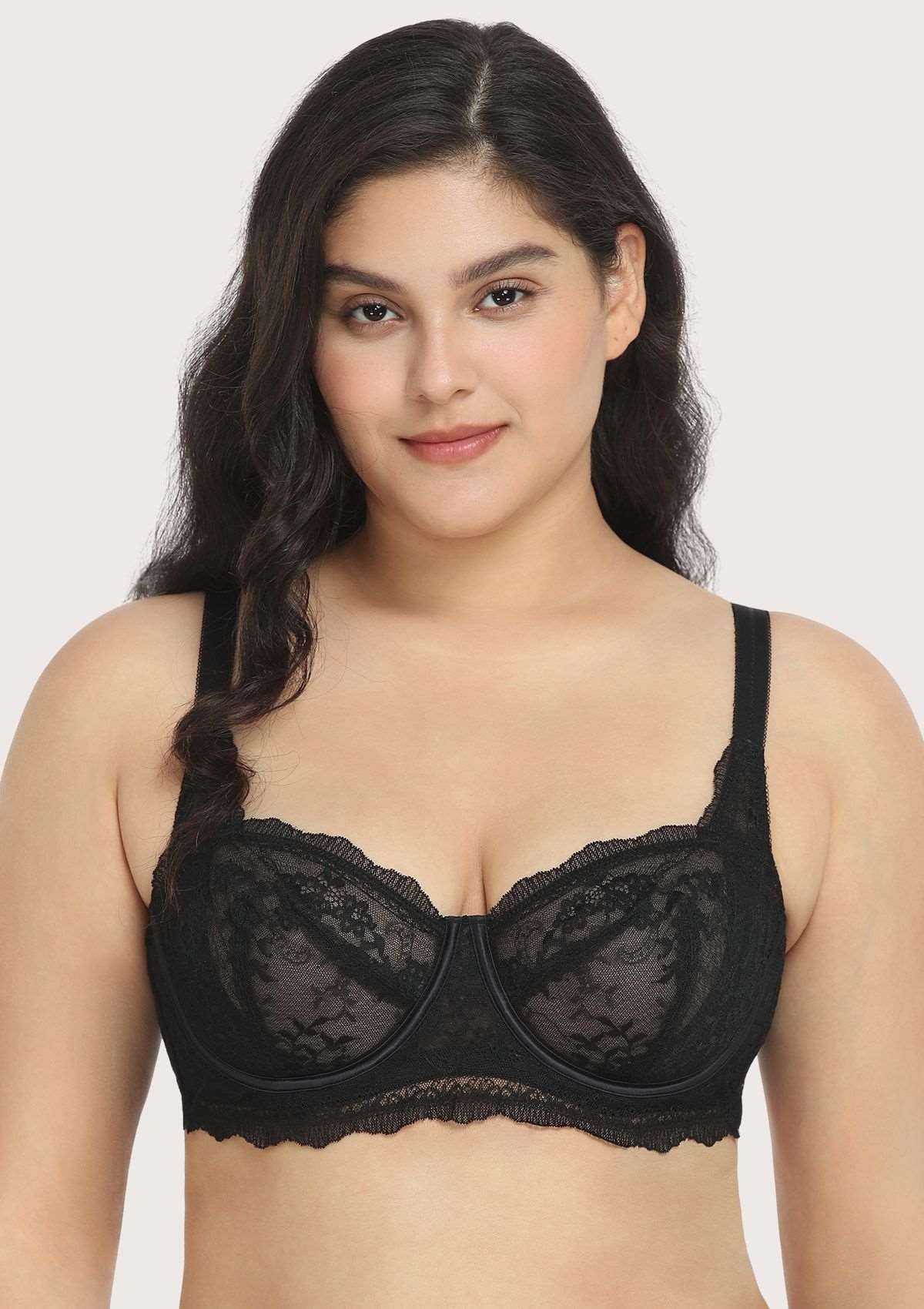 HSIA Floral Lace-adorned Unlined Bridal Timeless Balconette Bra Set - Black / 38 / C