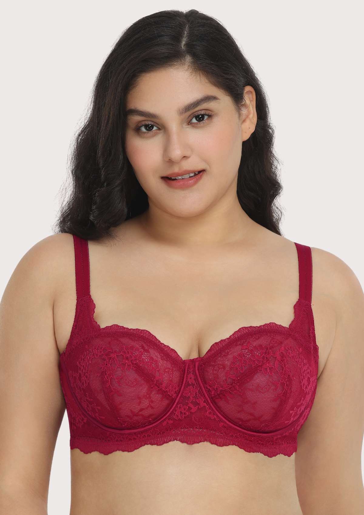 HSIA Floral Lace Unlined Bridal Balconette Bra Set - Supportive Classic - Burgundy / 34 / DD/E