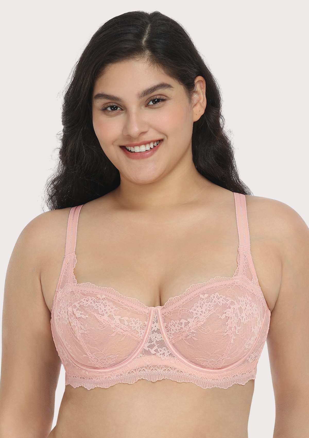 HSIA Floral Lace Unlined Bridal Balconette Delicate Bra Panty Set - Pink / 38 / DD/E