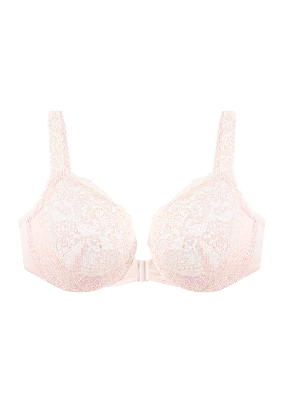 HSIA Nymphaea Easy-to-wear Front-Close Lace Unlined Underwire Bra - Dusty Peach / 40 / G