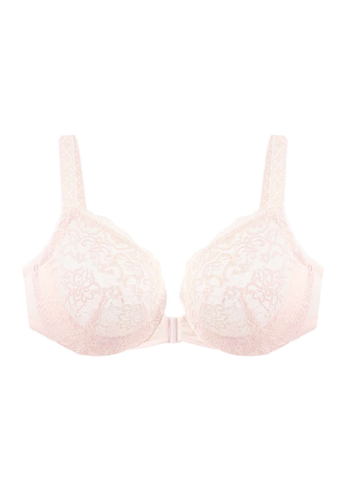 HSIA Nymphaea Easy-to-wear Front-Close Lace Unlined Underwire Bra - Dusty Peach / 44 / DD/E