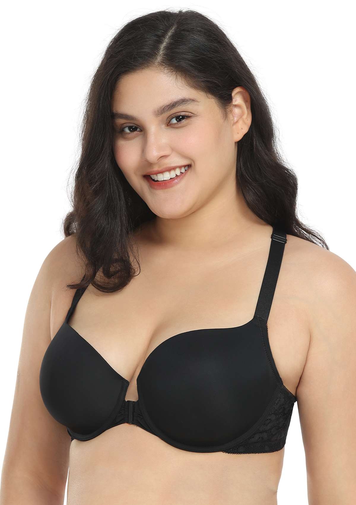 HSIA Serena Front-Close Racerback Bra Bra That Hides Back Fat - Black / 34 / DD/E