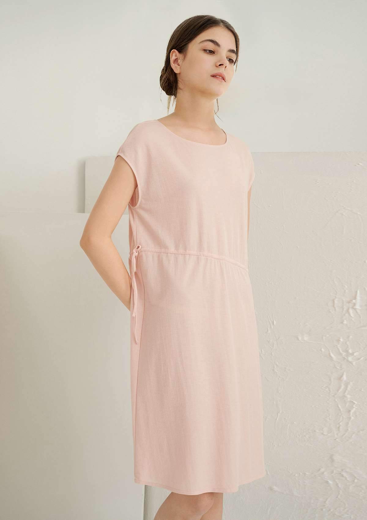 HSIA Sleepdress With Waist Drawstring And Seamless Shoulder Design - L / Pink