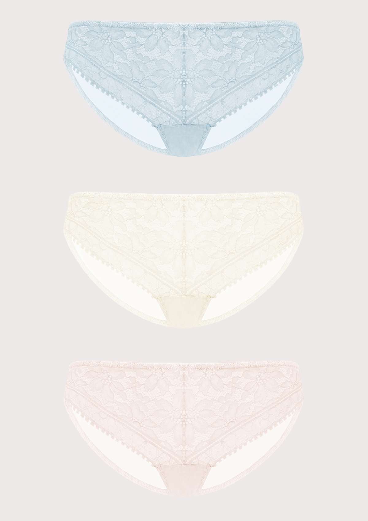 HSIA Silene Sheer Lace Mesh Hipster Underwear 3 Pack - M / Light Blue+Champagne+Light Pink