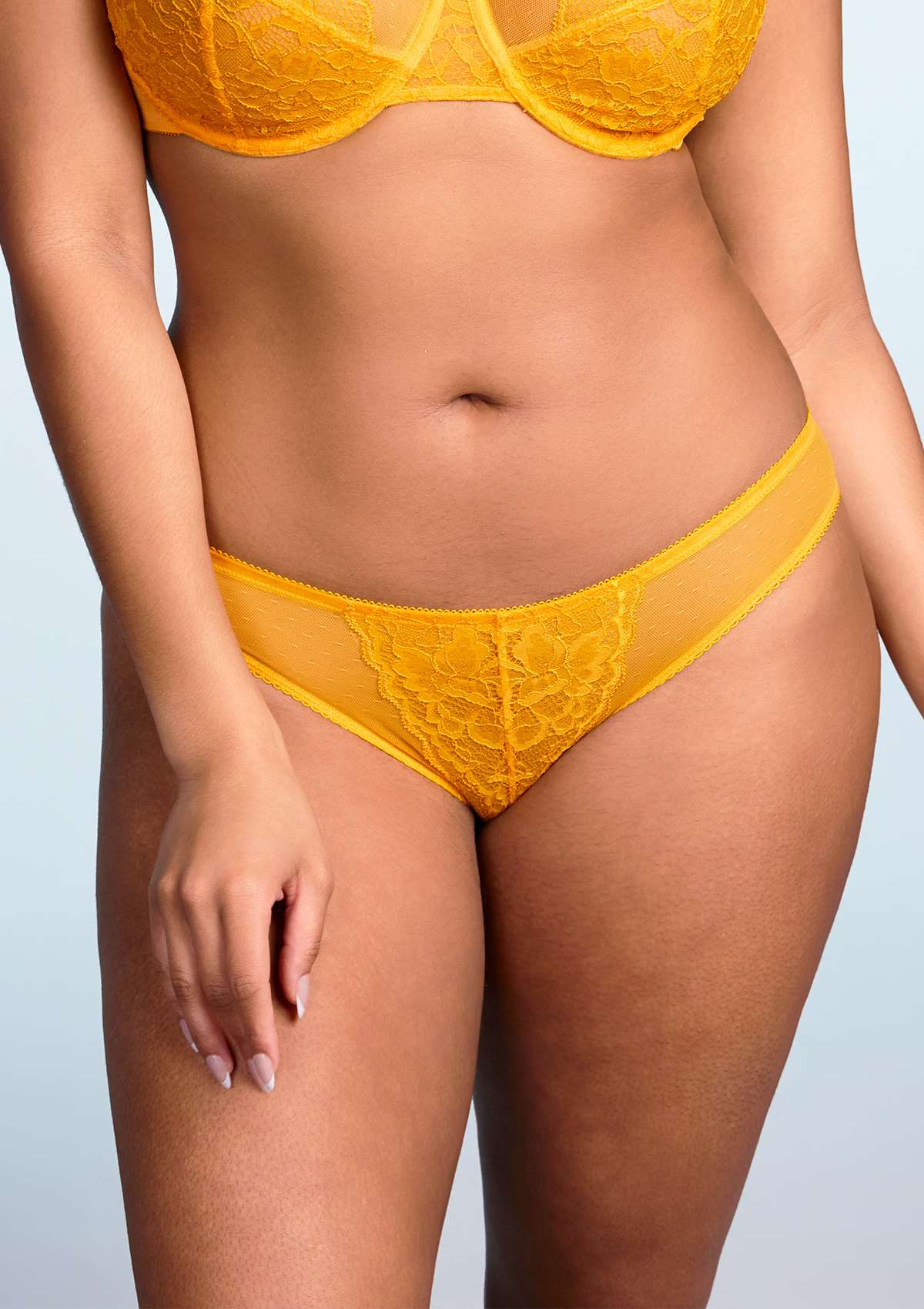 HSIA Enchante Mid-Rise Transparent Flattering Lace Mesh Pantie  - XXXL / Cadmium Yellow / Bikini