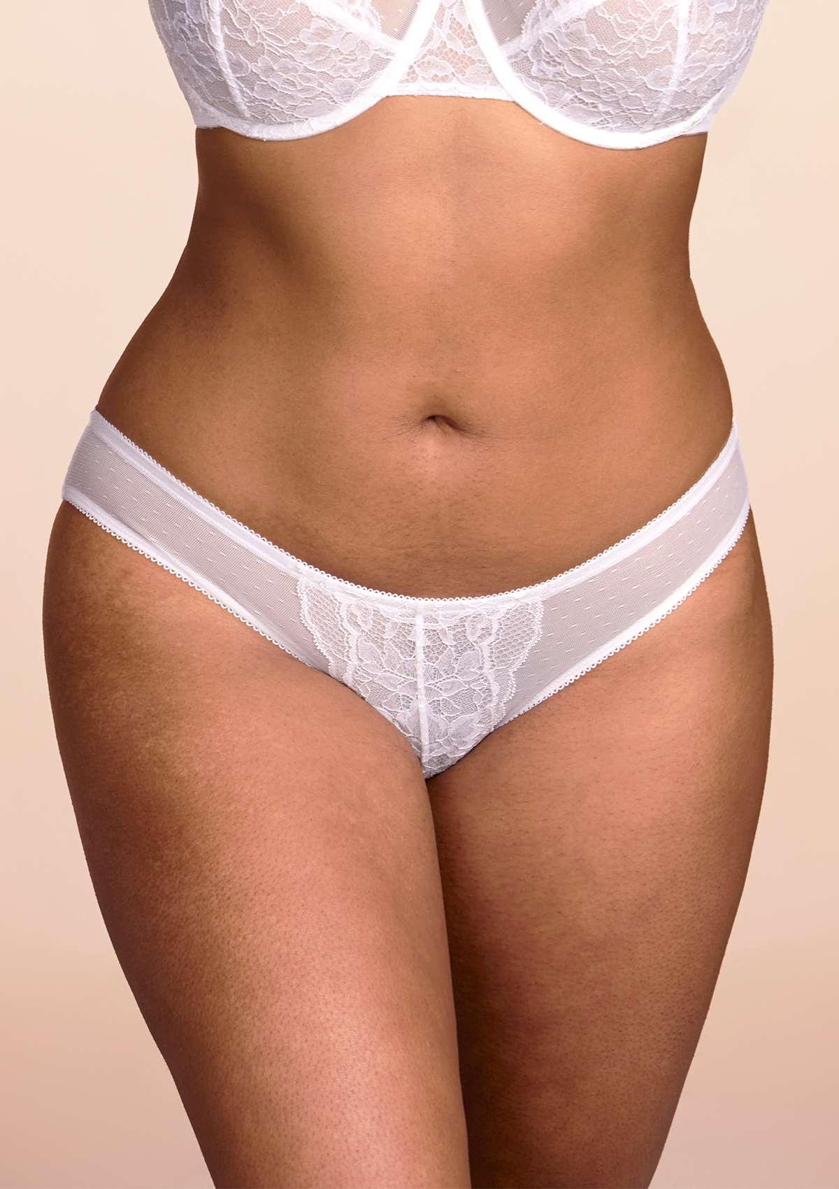 HSIA Enchante Mid-Rise Sheer Comfortable Trendy Lace Floral Mesh Pantie - XL / White / Bikini