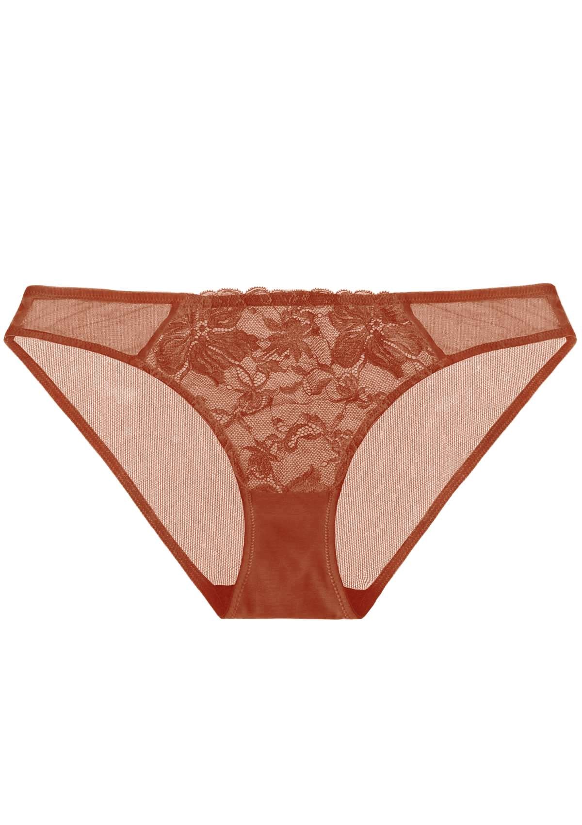 HSIA Mid-Rise Lace And Mesh Panty - Stylish Comfort For Every Day - XL / Copper Red