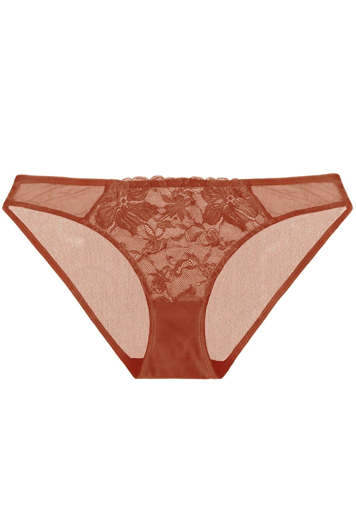 HSIA Mid-Rise Lace And Mesh Panty - Stylish Comfort For Every Day - L / Copper Red