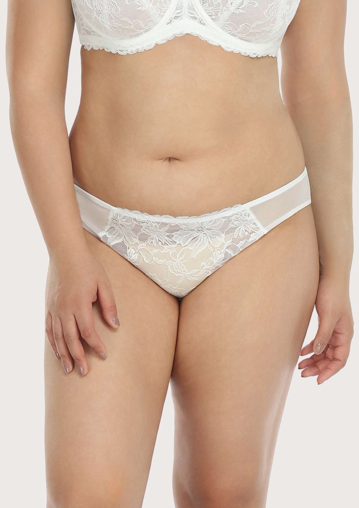 HSIA Mid-Rise Elegant Feminine Sheer Lace Mesh Comfortable Underwear. - M / High-Rise Brief / White