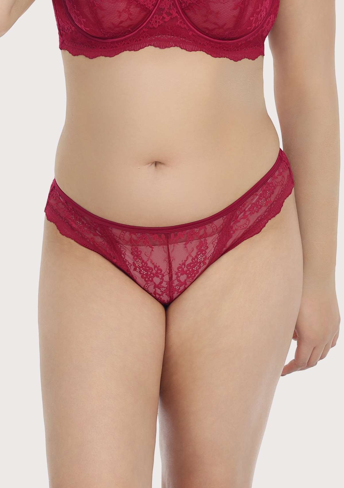 HSIA Floral Bridal Lace Back Sheer Sophisticated Cheeky Underwear  - Burgundy / S