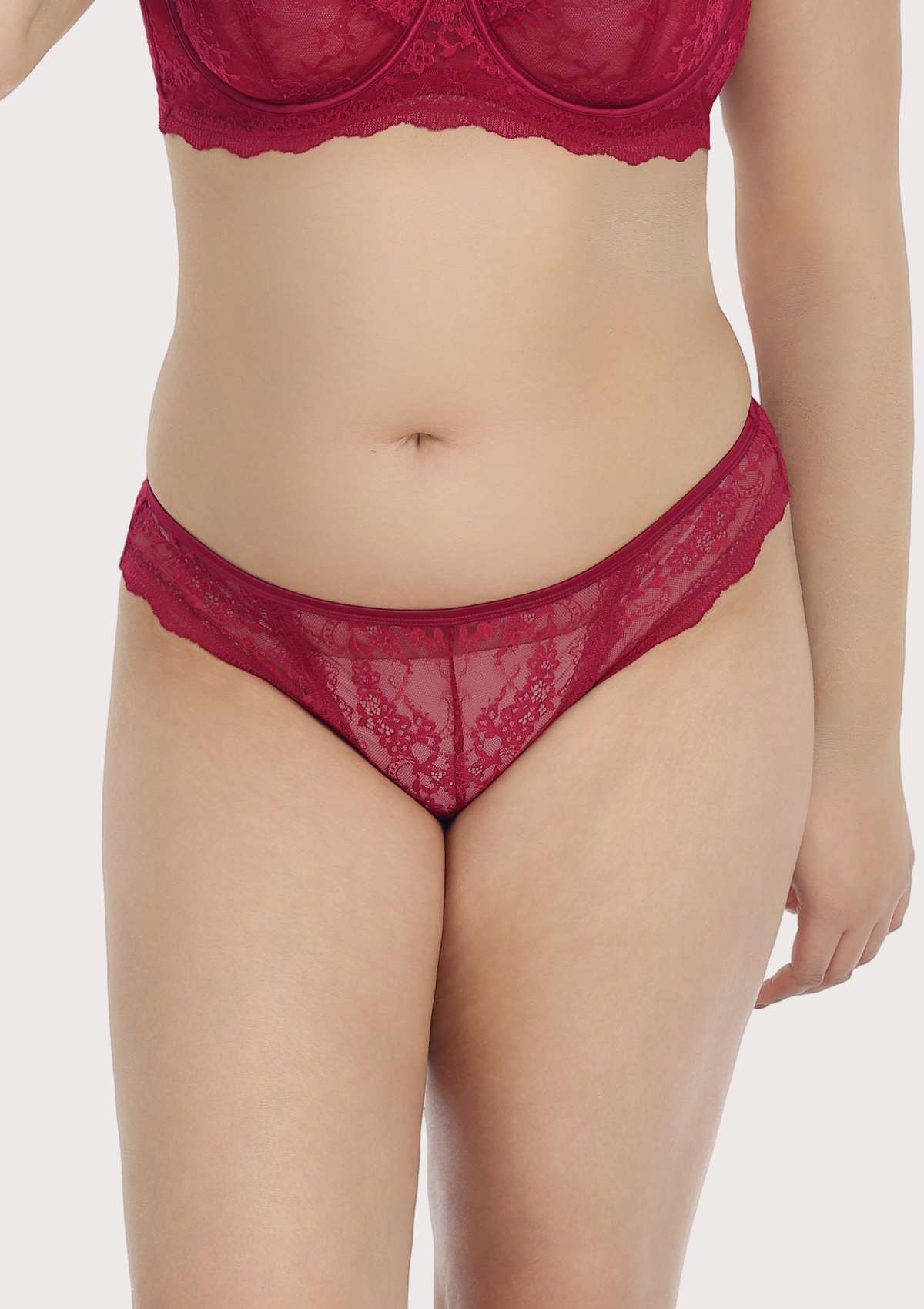 HSIA Floral Bridal Lace Back Sheer Sophisticated Cheeky Underwear  - Burgundy / XL