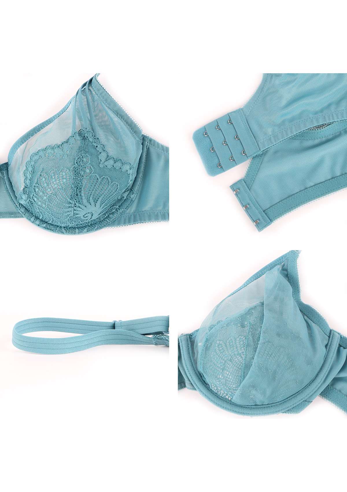 HSIA Amaryllis Lace Underwire Full Cup Bra Unpadded Minimizer Bra - Crystal Blue / 36 / DDD/F