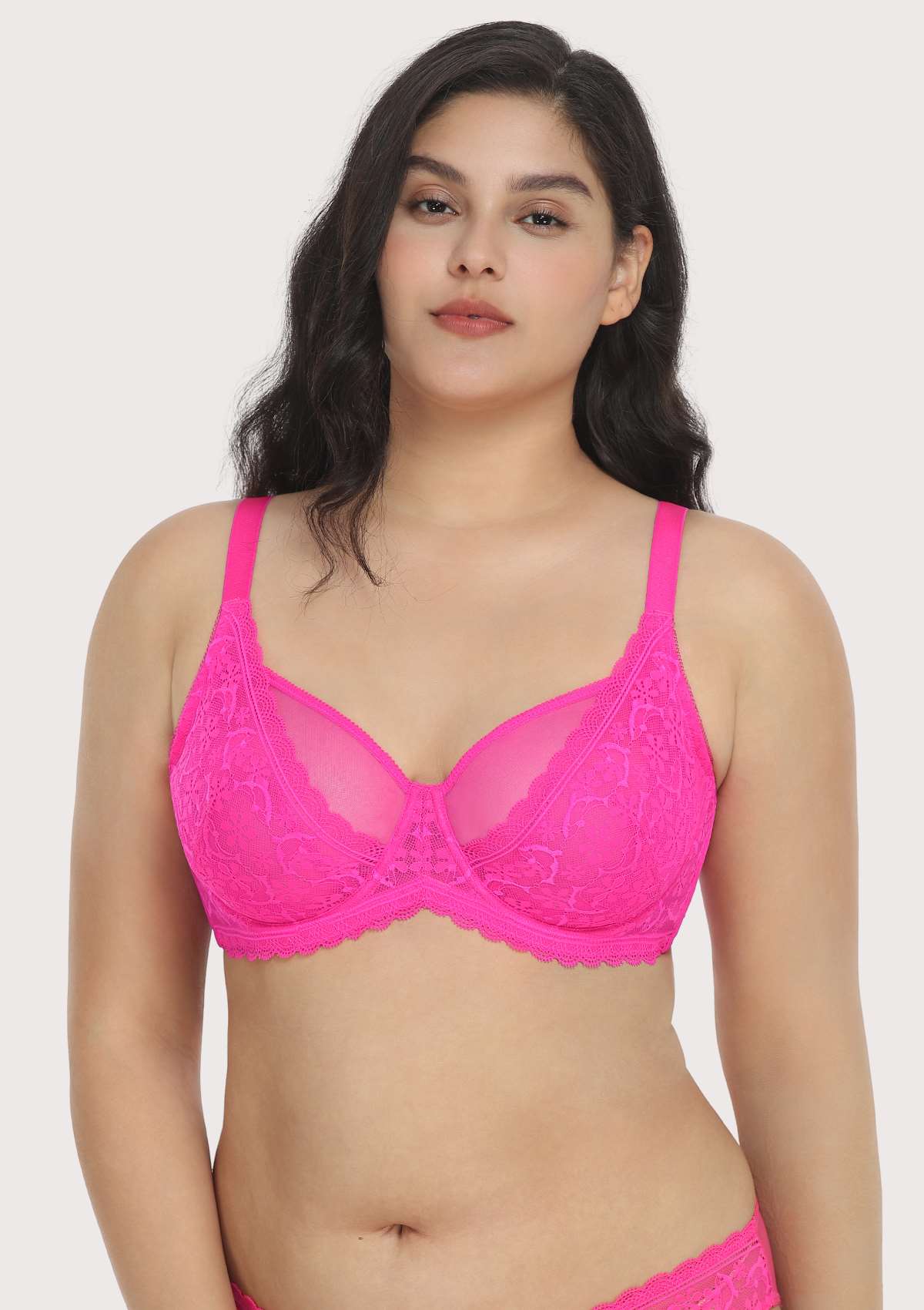 HSIA Anemone Lace Unlined Bra: Supportive, Lightweight Bra - Hot Pink / 40 / C