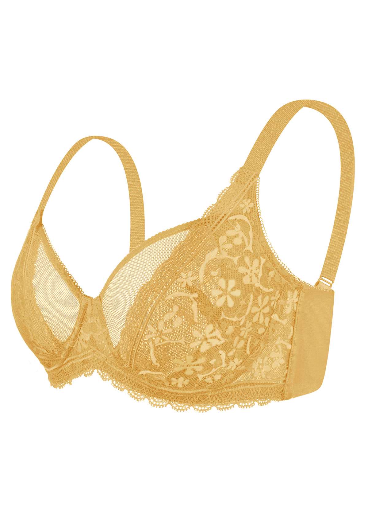 HSIA Anemone Lace Unlined Bra: Supportive, Lightweight Bra - Champagne / 34 / DD/E