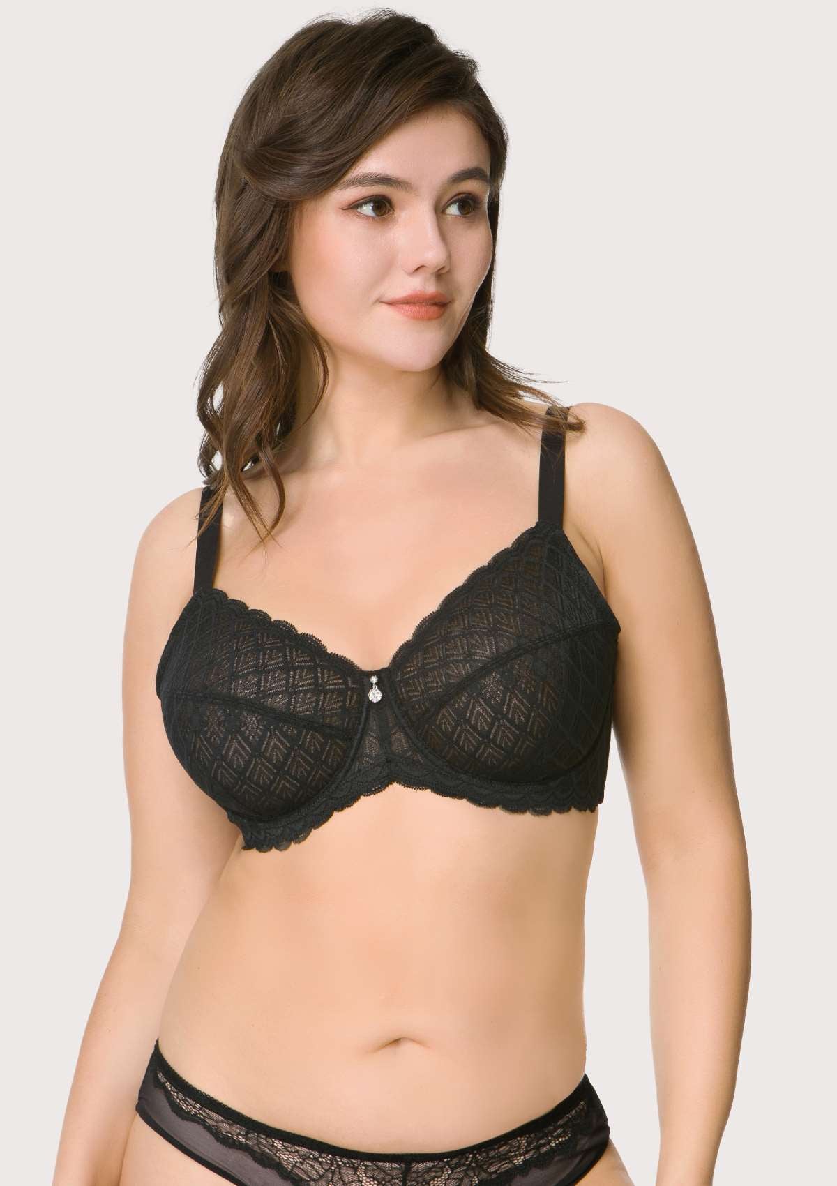 HSIA Plaid Full-Coverage Bra: Soft Bra With Thick Straps - Black / 42 / D