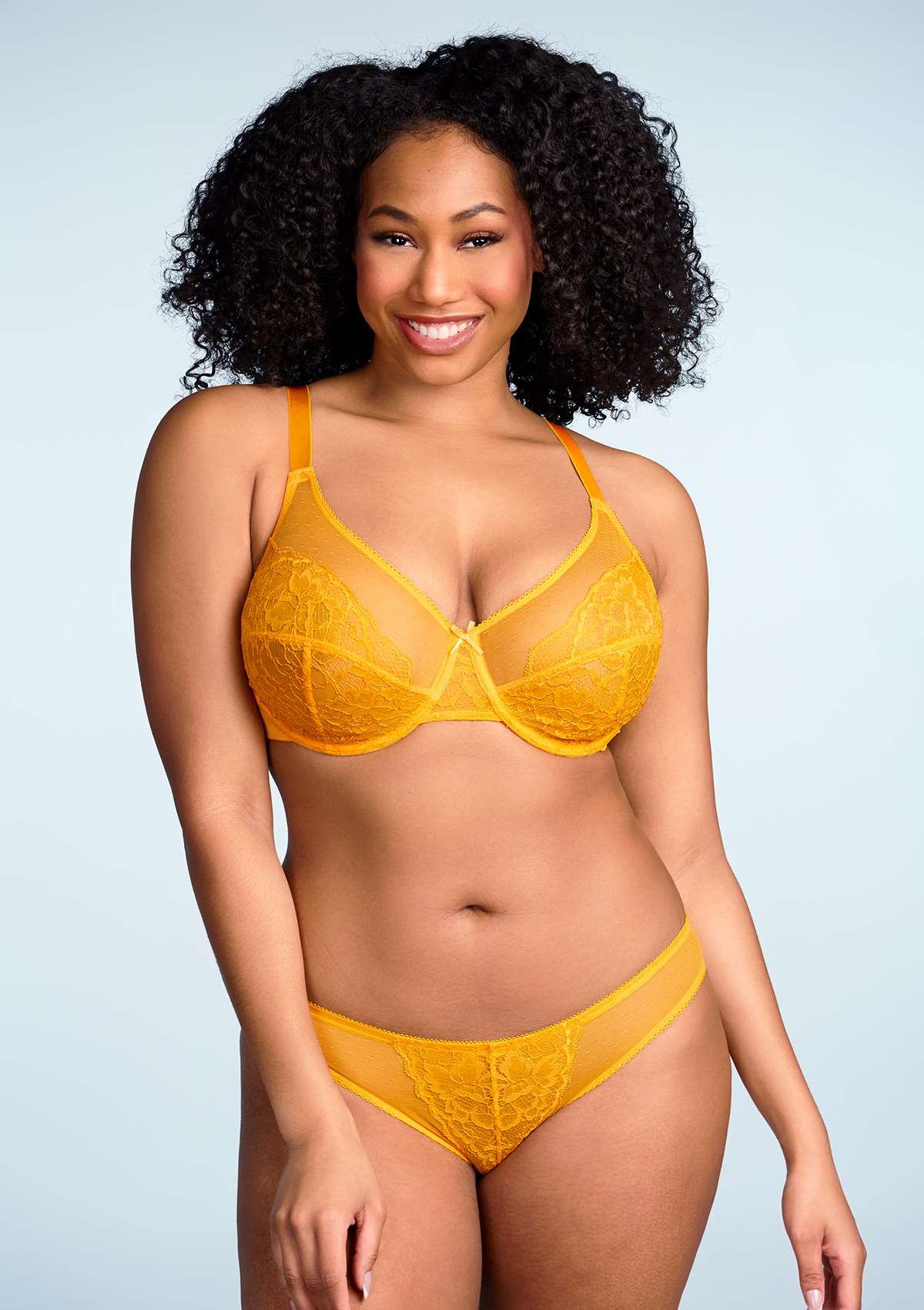 HSIA Enchante Bra And Panty Sets: Unpadded Bra With Back Support - Cadmium Yellow / 40 / C