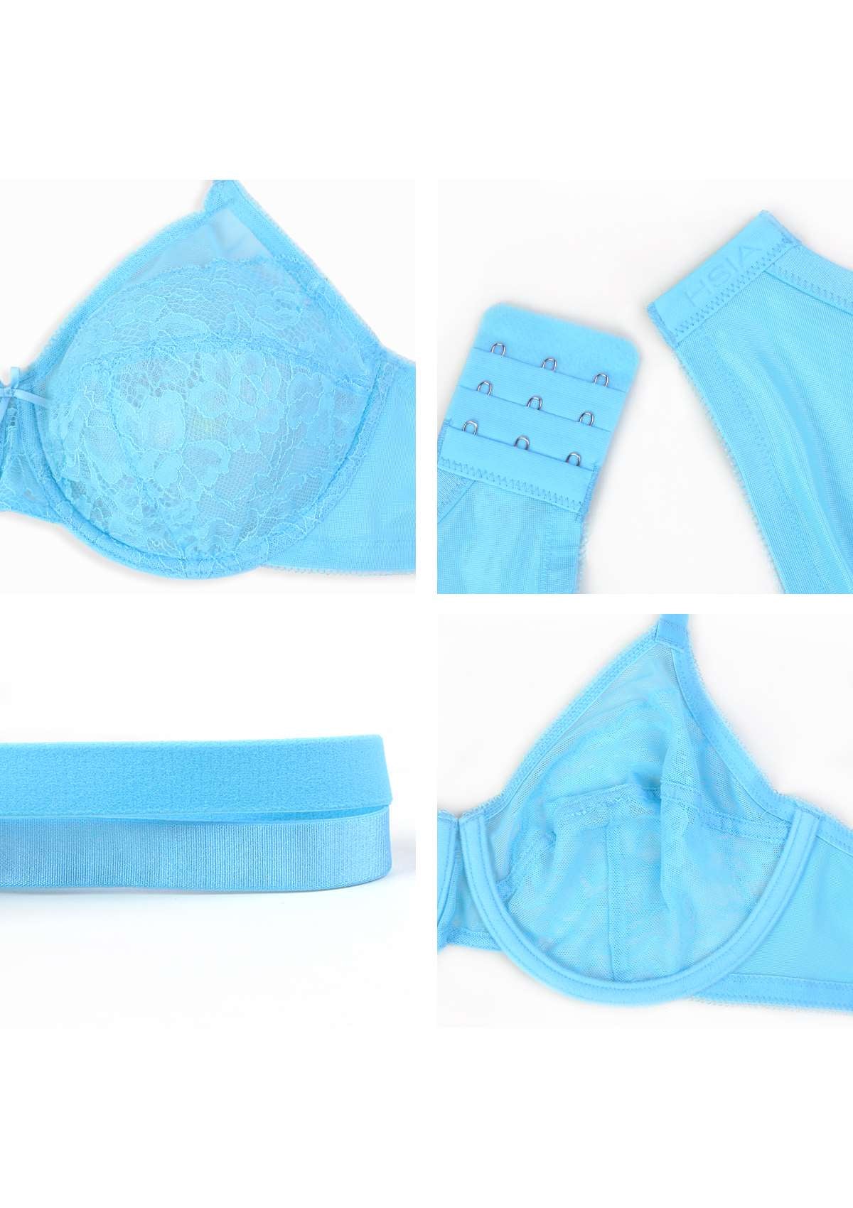 HSIA Enchante Minimizer Lace Bra: Full Support For Heavy Breasts - Capri Blue / 36 / DD/E