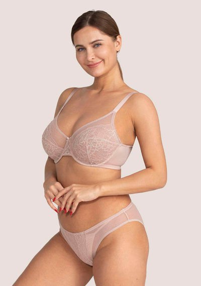 HSIA Enchante Lace Bra And Panties Set: Unlined Wire Support Bra - Dark Pink / 42 / DDD/F