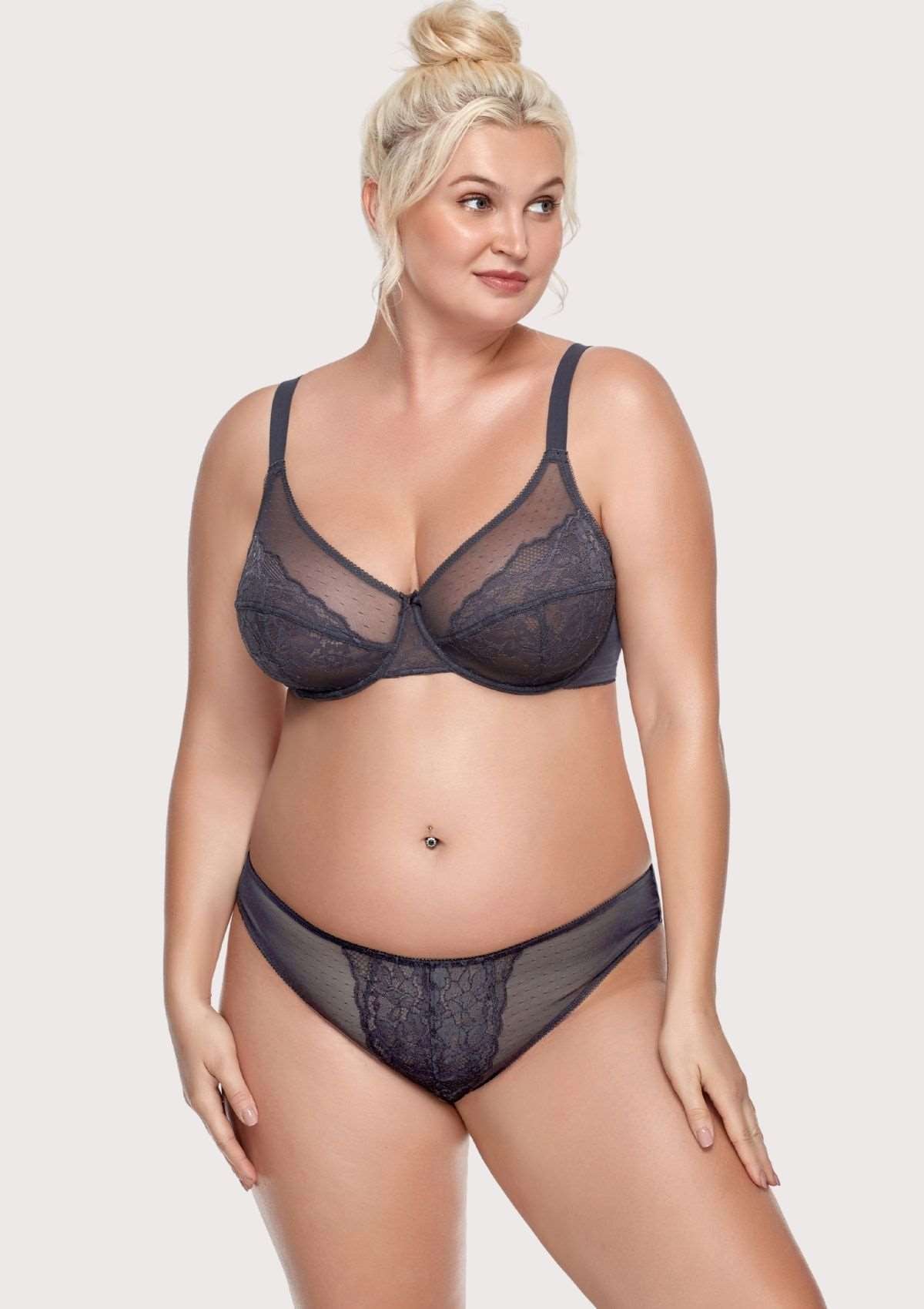 HSIA Enchante Matching Bra And Underwear Sets: Uplift Big Boobs Bra - Dark Gray / 44 / D