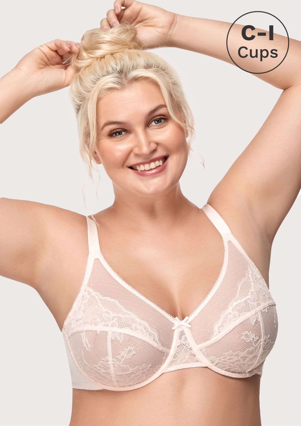 HSIA Enchante Lacy Bra: Comfy Sheer Lace Bra With Lift - Pink / 40 / D