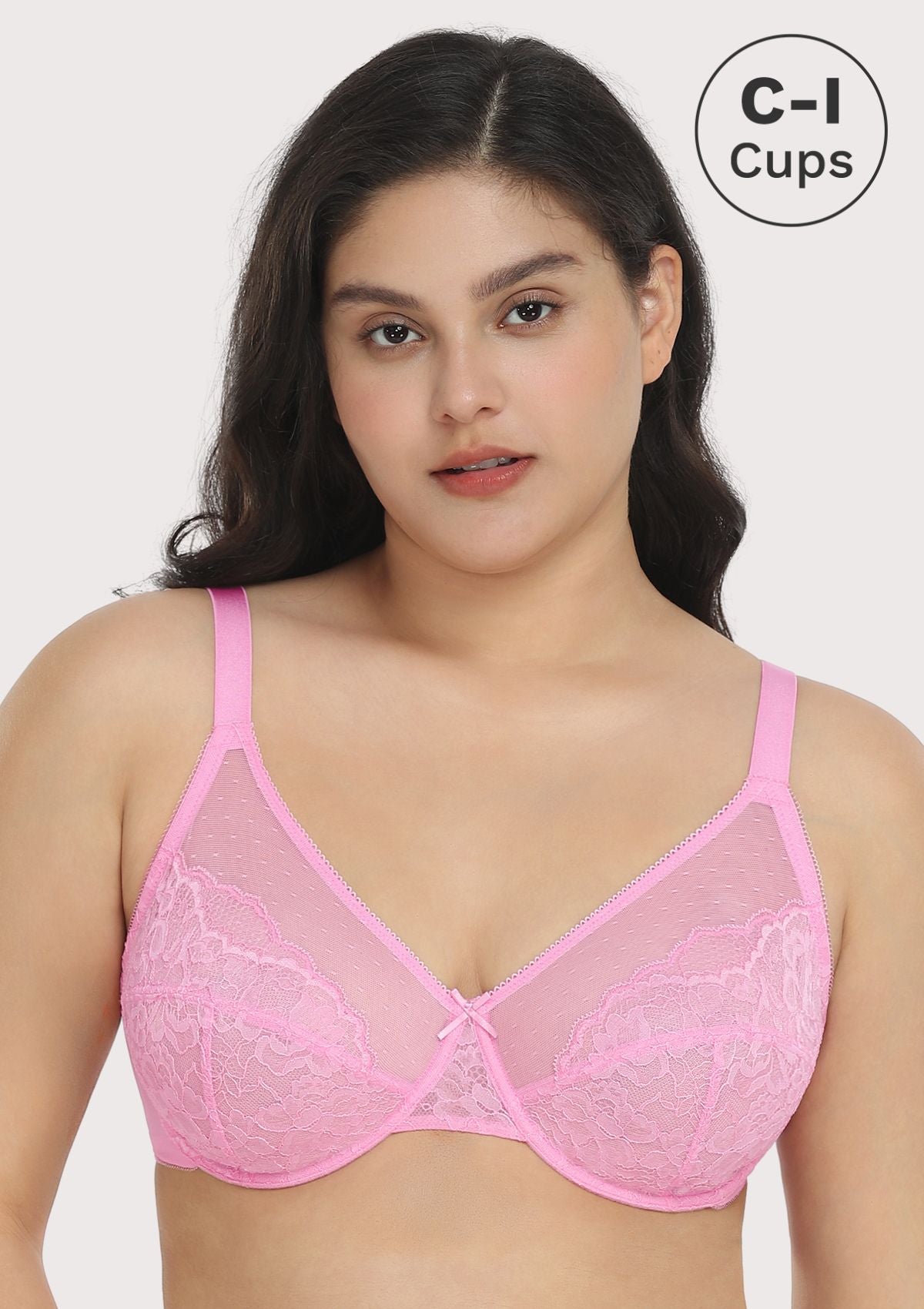 HSIA Enchante Lacy Bra: Comfy Sheer Lace Bra With Lift - Pink / 42 / DD/E