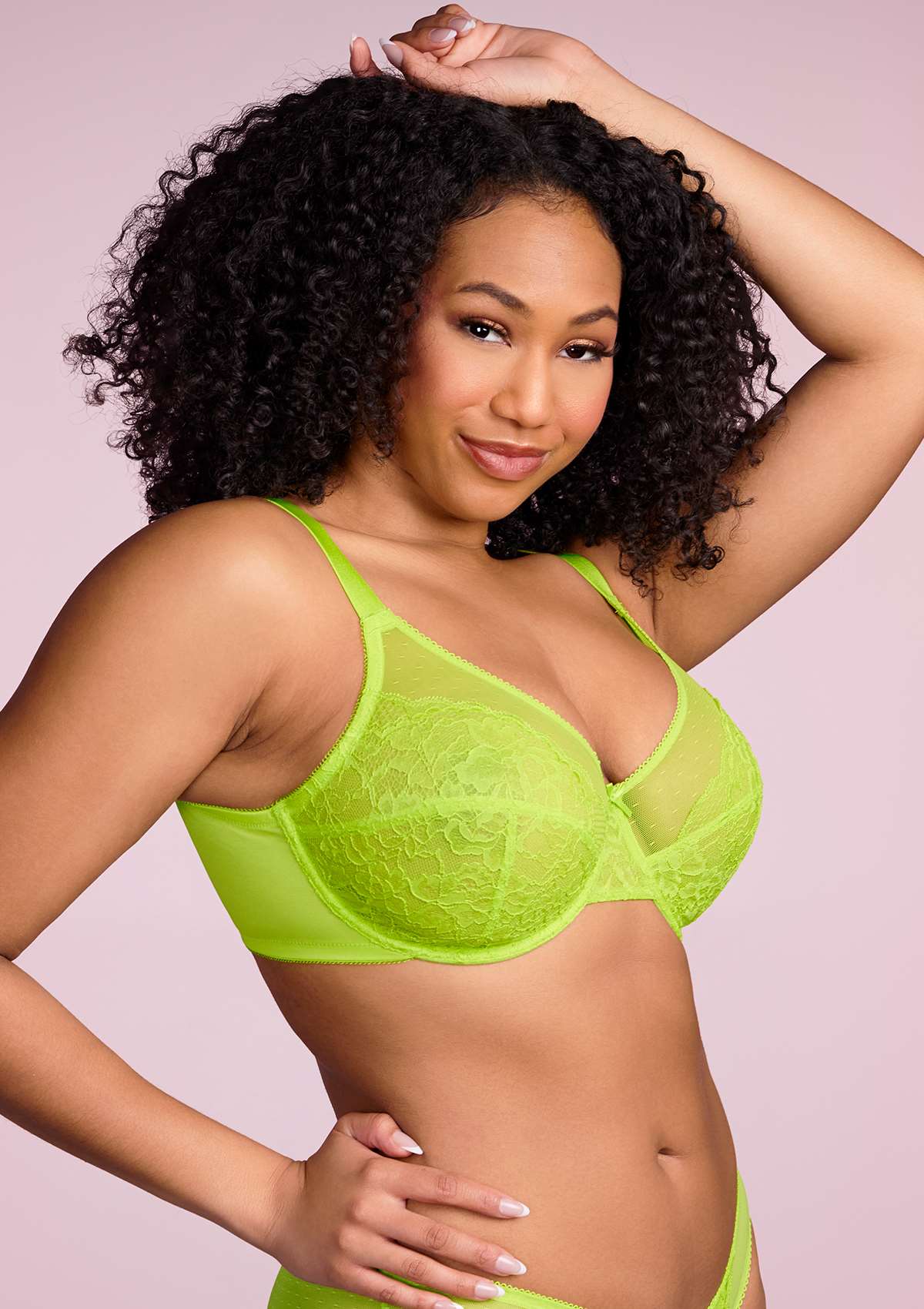 HSIA Enchante Full Cup Minimizing Bra: Supportive Unlined Lace Bra - Lime Green / 34 / C