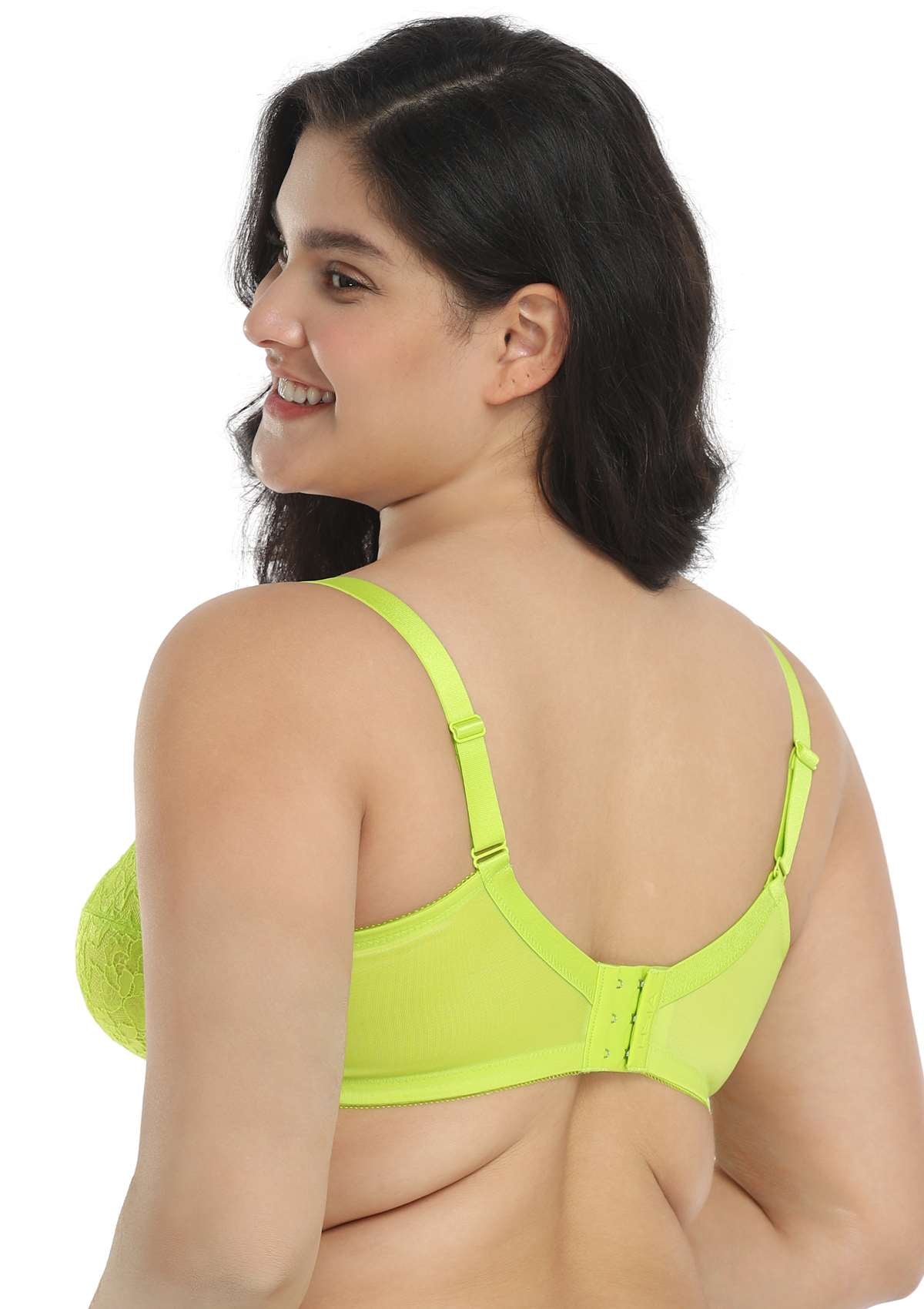 HSIA Enchante Full Cup Minimizing Bra: Supportive Unlined Lace Bra - Lime Green / 44 / DDD/F