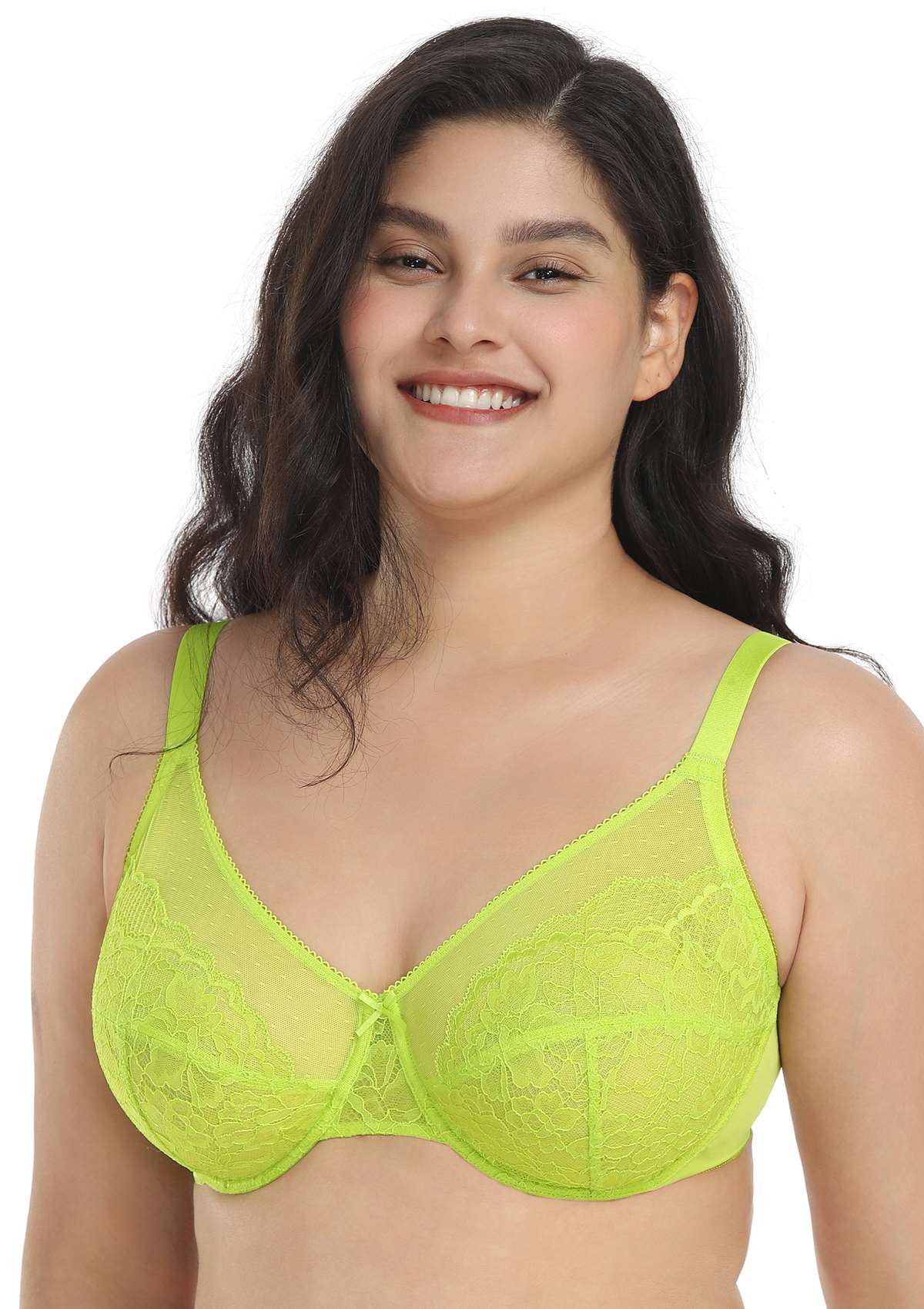 HSIA Enchante Full Cup Minimizing Bra: Supportive Unlined Lace Bra - Lime Green / 42 / DDD/F