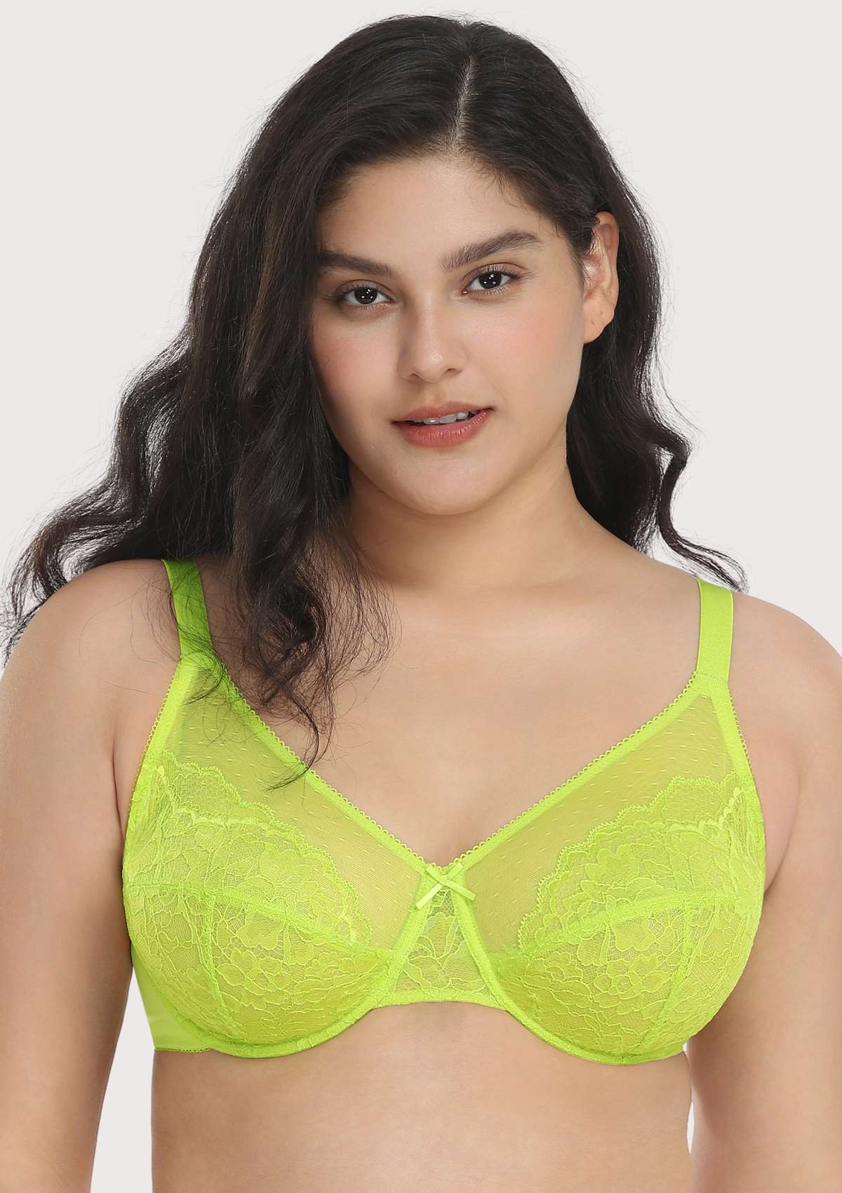 HSIA Enchante Full Cup Minimizing Bra: Supportive Unlined Lace Bra - Lime Green / 44 / C