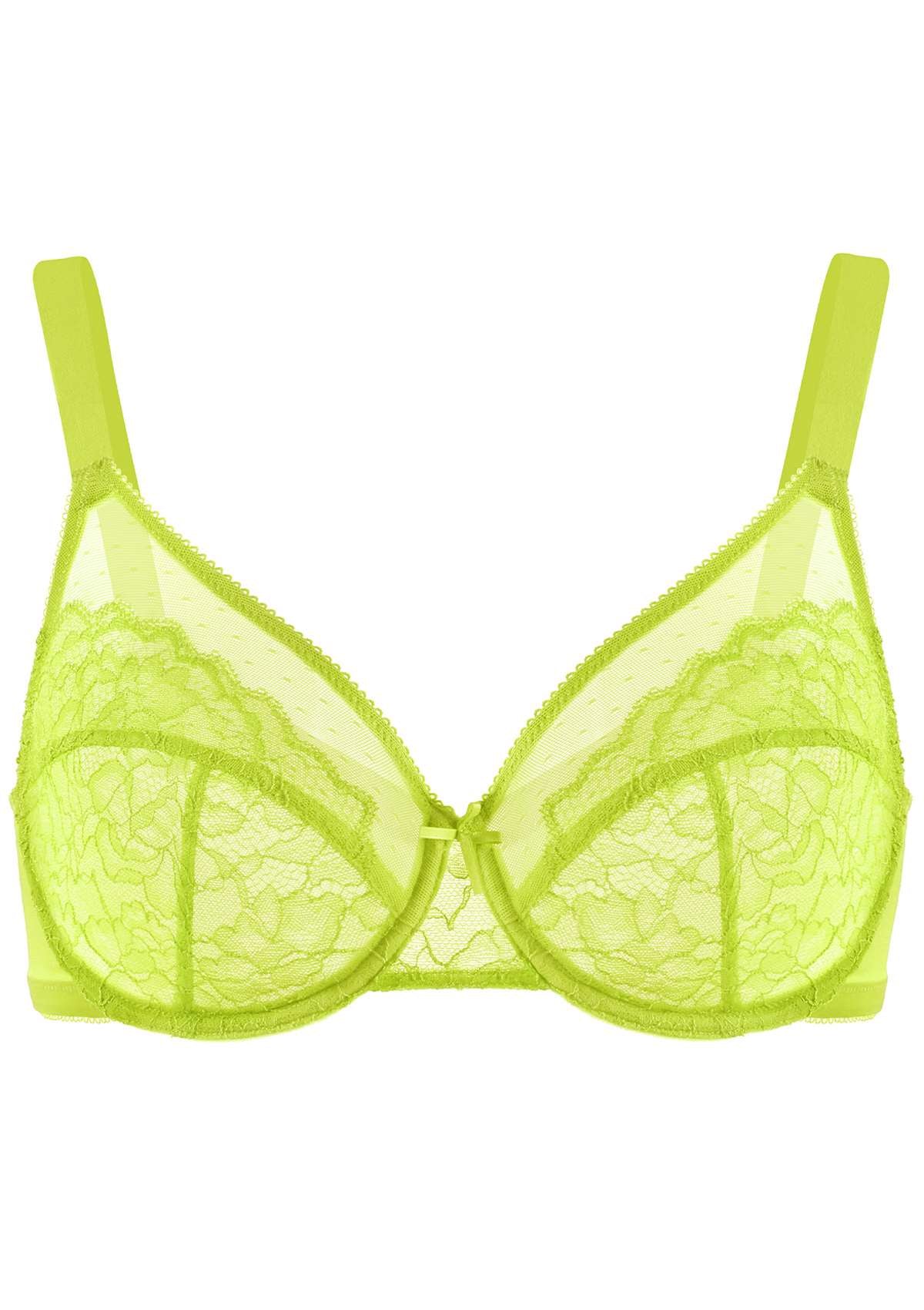 HSIA Enchante Full Cup Minimizing Bra: Supportive Unlined Lace Bra - Lime Green / 40 / G