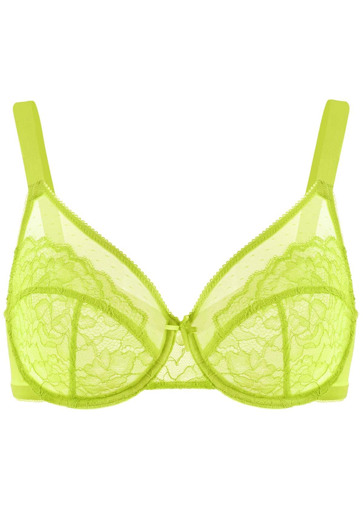 HSIA Enchante Full Cup Minimizing Bra: Supportive Unlined Lace Bra - Lime Green / 46 / DDD/F