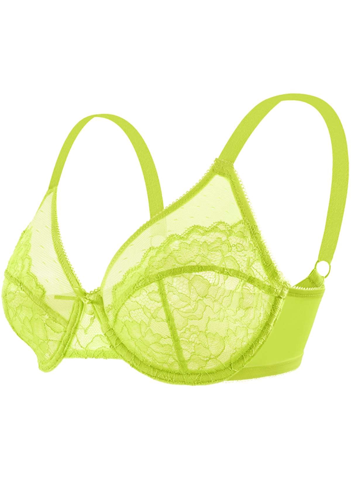 HSIA Enchante Full Cup Minimizing Bra: Supportive Unlined Lace Bra - Lime Green / 46 / DDD/F