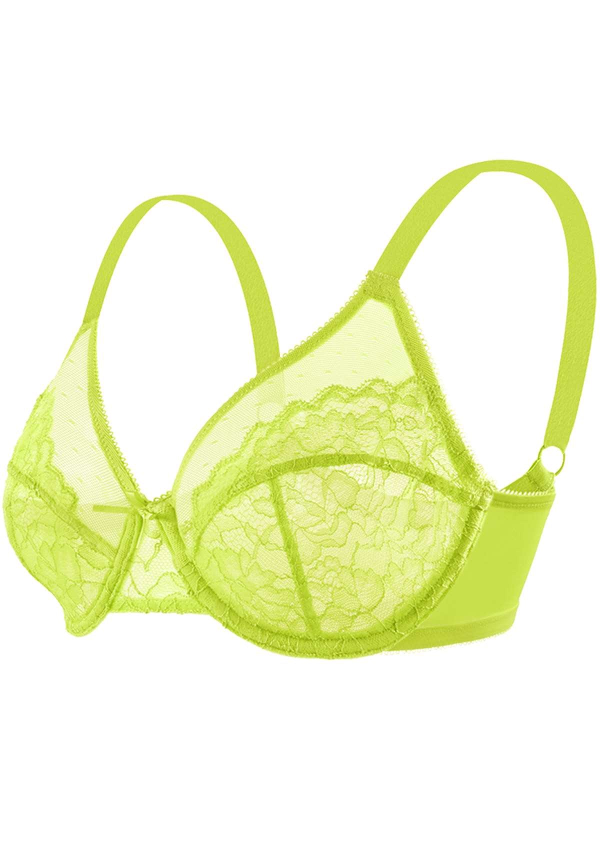 HSIA Enchante Full Cup Minimizing Bra: Supportive Unlined Lace Bra - Lime Green / 42 / DDD/F