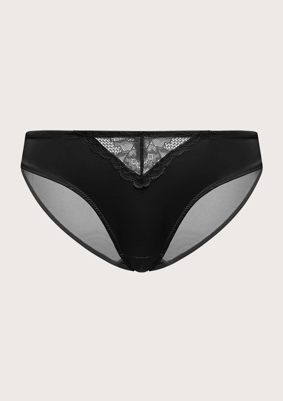 HSIA Foxy Satin Floral Lace-Trimmed Mesh Back Soft Bikini Underwear - M / Black
