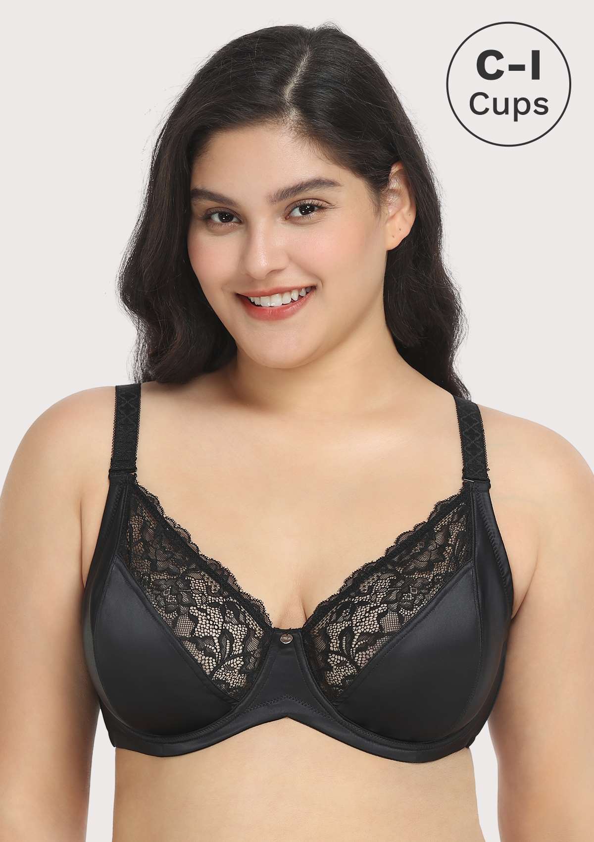 HSIA Foxy Satin Elegant Floral Lace Full Coverage Underwire Bra Set - Black / 38 / DD/E