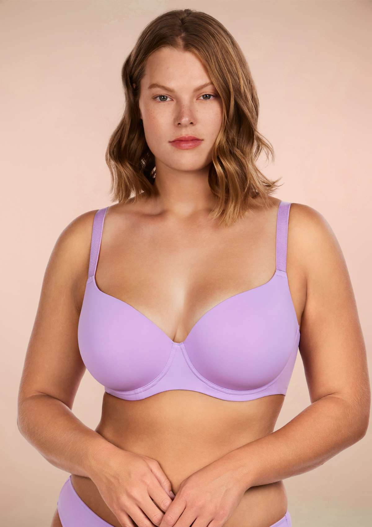 HSIA Gemma Smooth Lightly Padded T-shirt Bra For Heavy Breasts - Pink / 42 / DDD/F