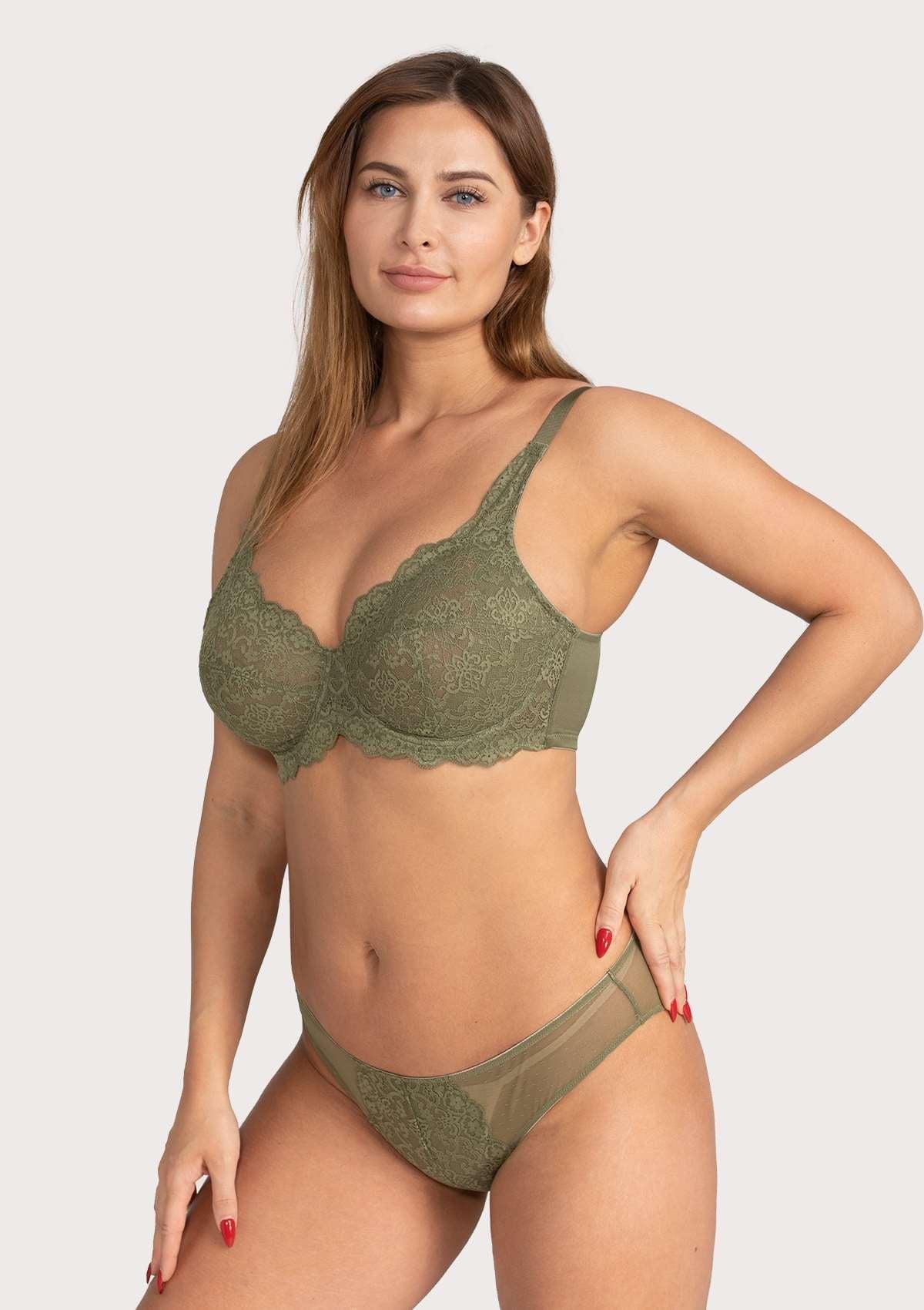 HSIA All-Over Floral Lace Unlined Bra: Minimizer Bra For Heavy Breasts - Dark Green / 34 / D