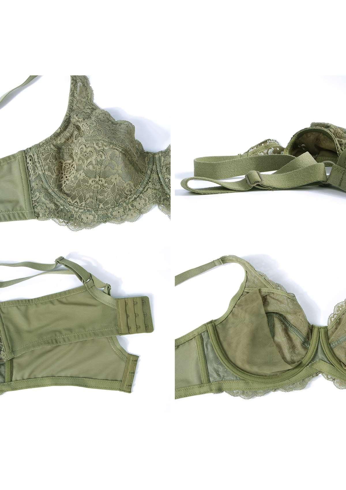 HSIA All-Over Floral Lace Unlined Bra: Minimizer Bra For Heavy Breasts - Dark Green / 36 / DDD/F