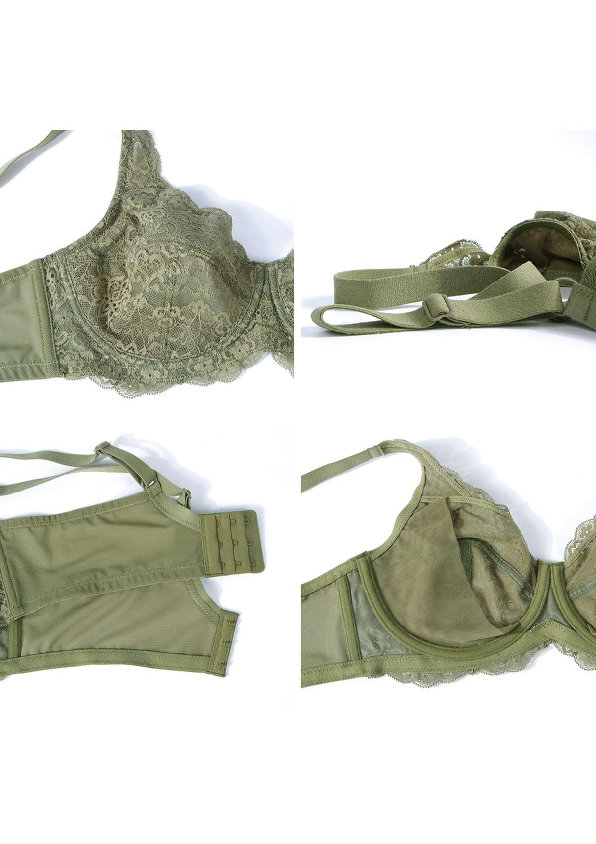 HSIA All-Over Floral Lace Unlined Bra: Minimizer Bra For Heavy Breasts - Dark Green / 36 / D