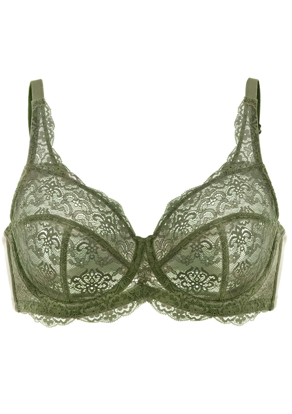 HSIA All-Over Floral Lace Unlined Bra: Minimizer Bra For Heavy Breasts - Dark Green / 34 / DD/E