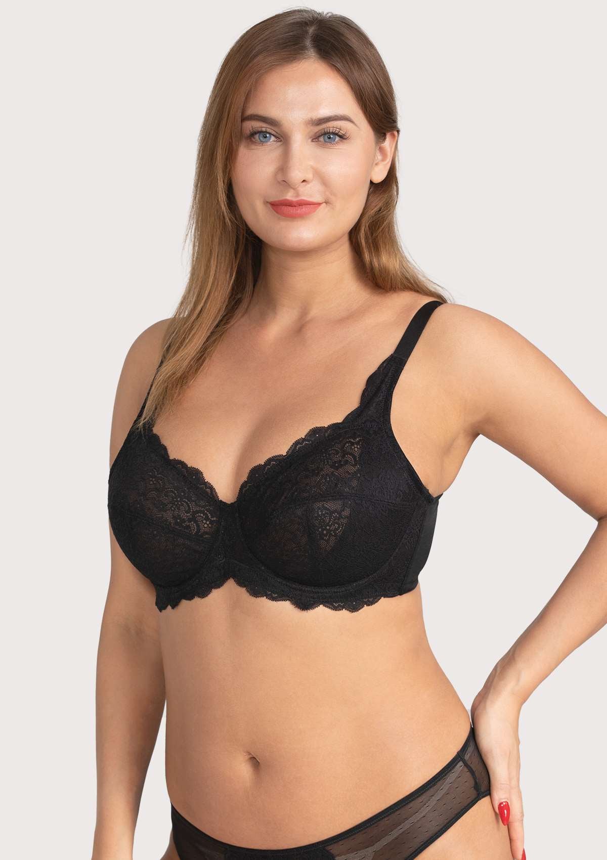 HSIA All-Over Floral Lace Unlined Bra: Minimizer Bra For Heavy Breasts - Black / 42 / D