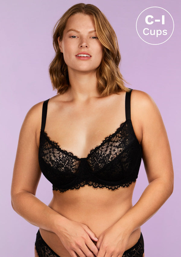 HSIA Sunflower Matching Bra And Underwear: Back And Side Smoothing Bra - Black / 46 / D