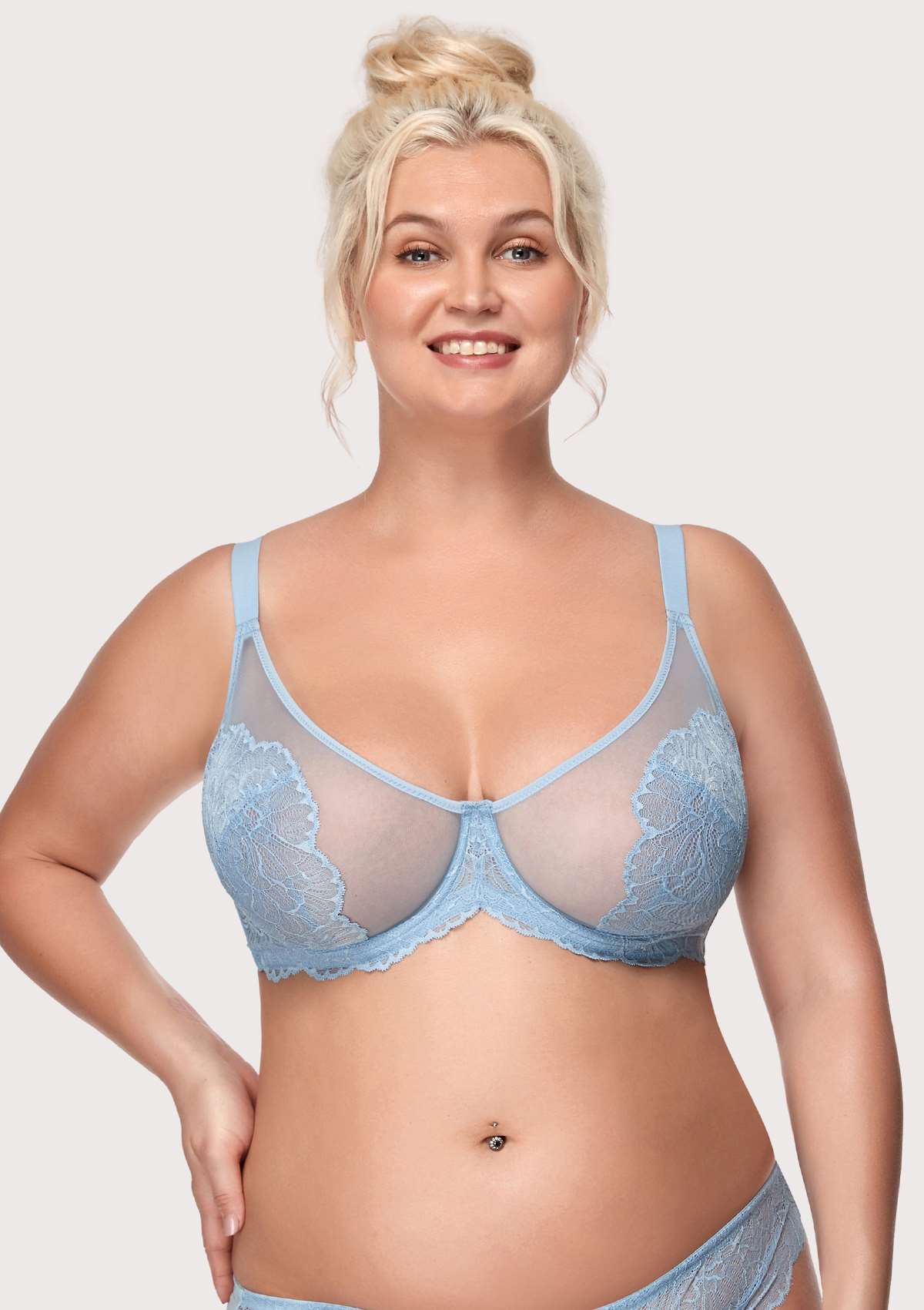 HSIA Blossom Non-Padded Wired Lacey Bra - Storm Blue / 38 / C