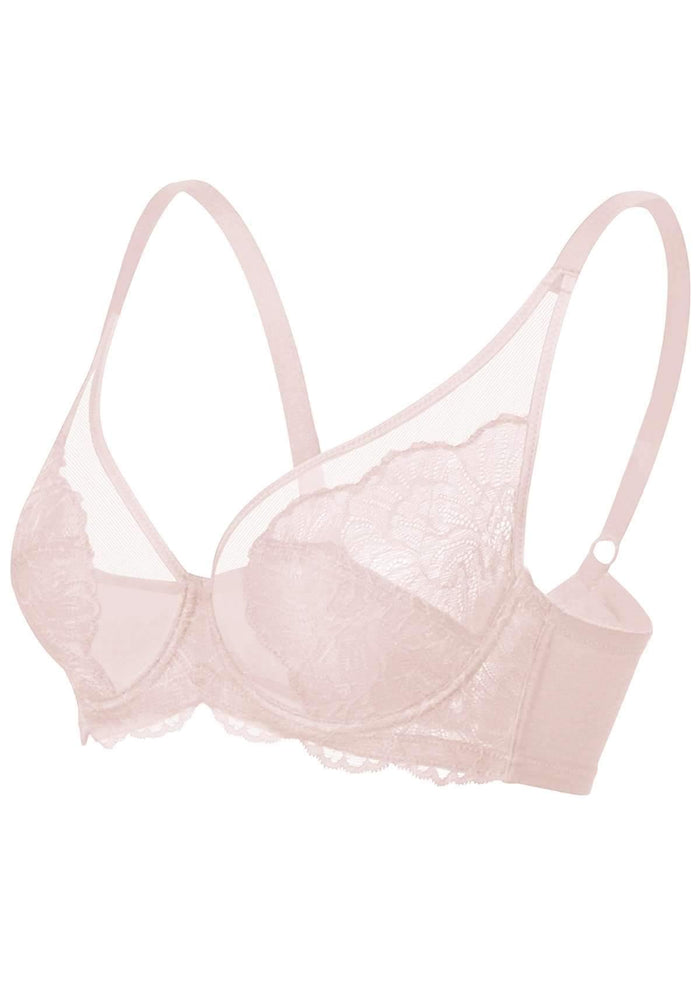 HSIA Blossom Plus Size Lace Bra - Wired, Unpadded, See-Through - Dark Pink / 34 / H