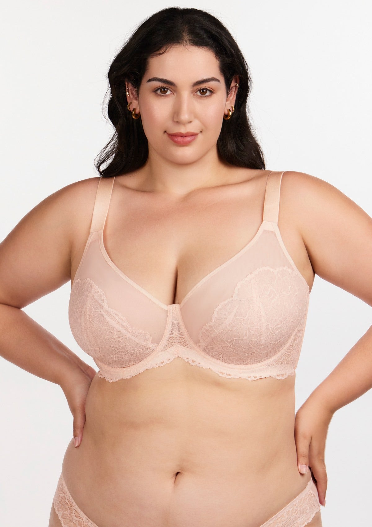 HSIA Blossom Sheer Lace Bra: Comfortable Underwire Bra For Big Busts - Dusty Peach / 40 / G